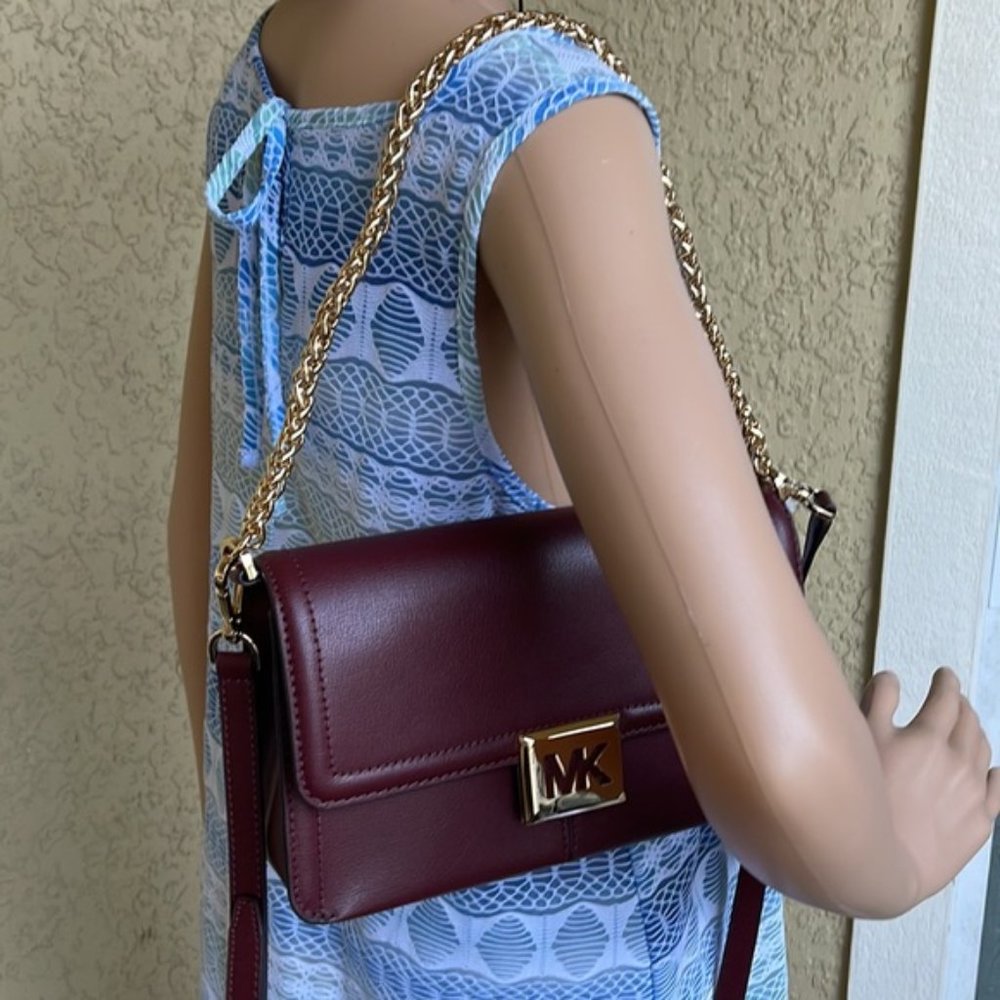 Michael Kors Sonia Medium Leather Shoulder Bag Merlot - Picture 13 of 16